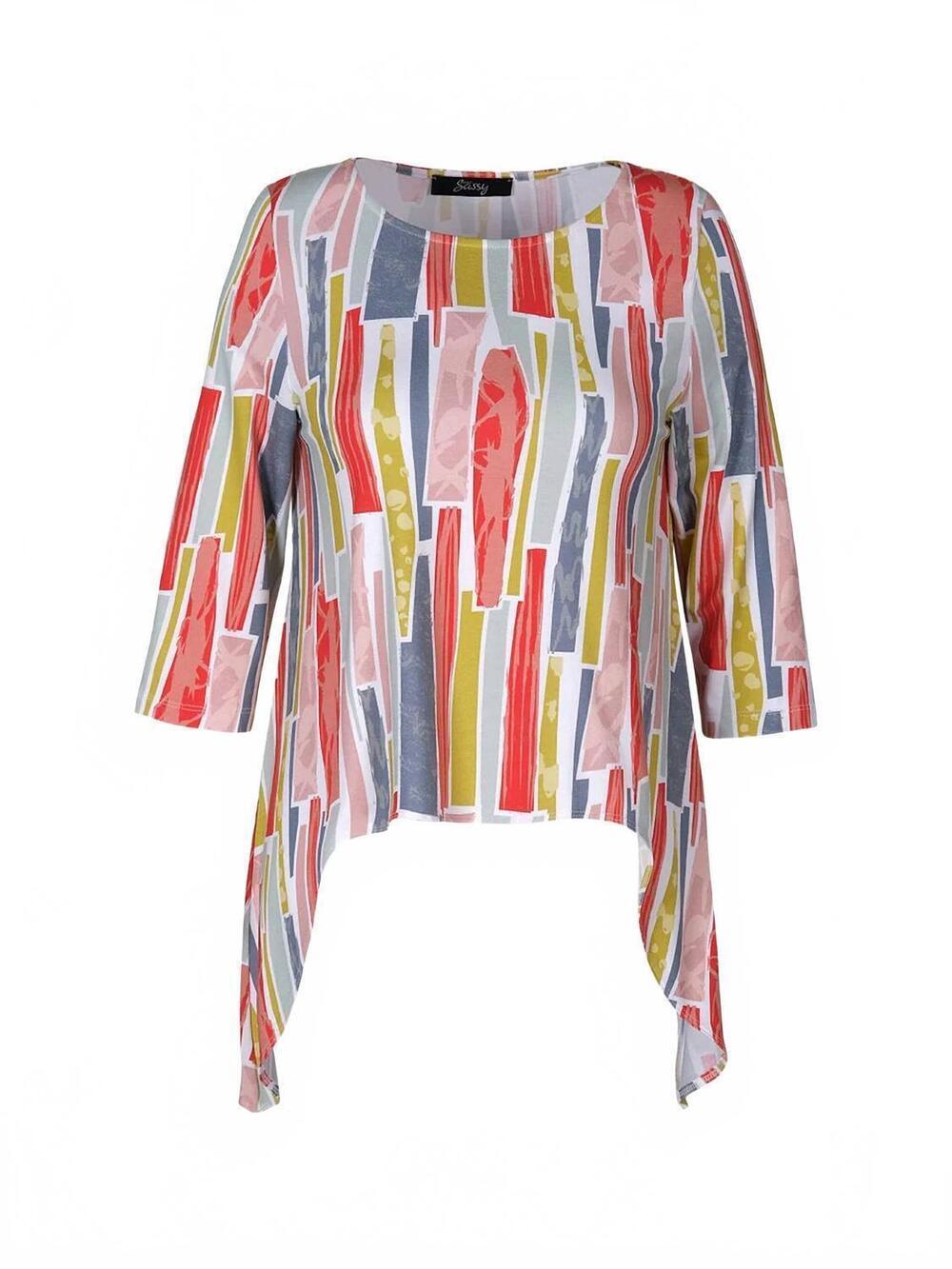 NEW EVERSASSY women's shark bite tunic top in orange multi